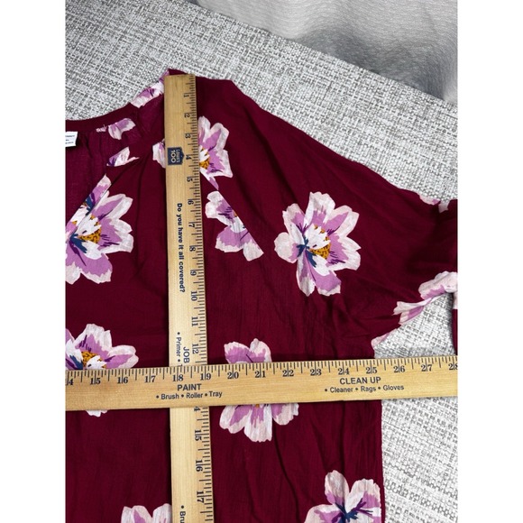 Old Navy Button Front Peasant Blouse Size XXL Vibrant Red Pink Floral Boho - Picture 7 of 12